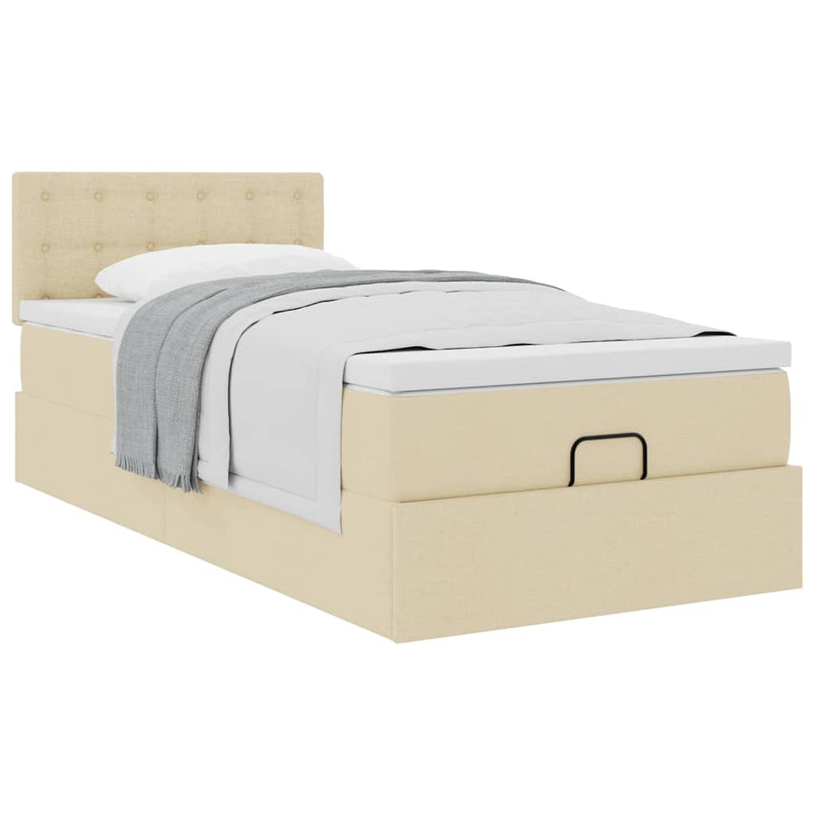 Ottoman bed met matras 90x190cm stof crèmekleurig