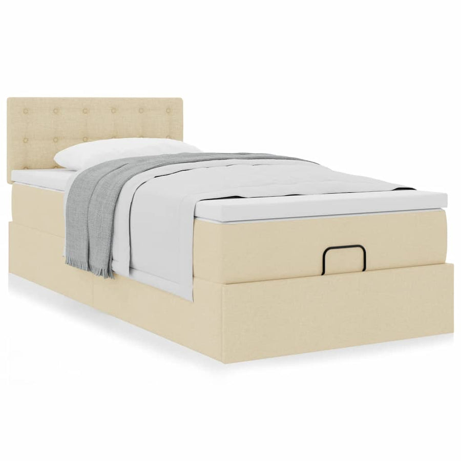 Ottoman bed met matras 90x190cm stof crèmekleurig