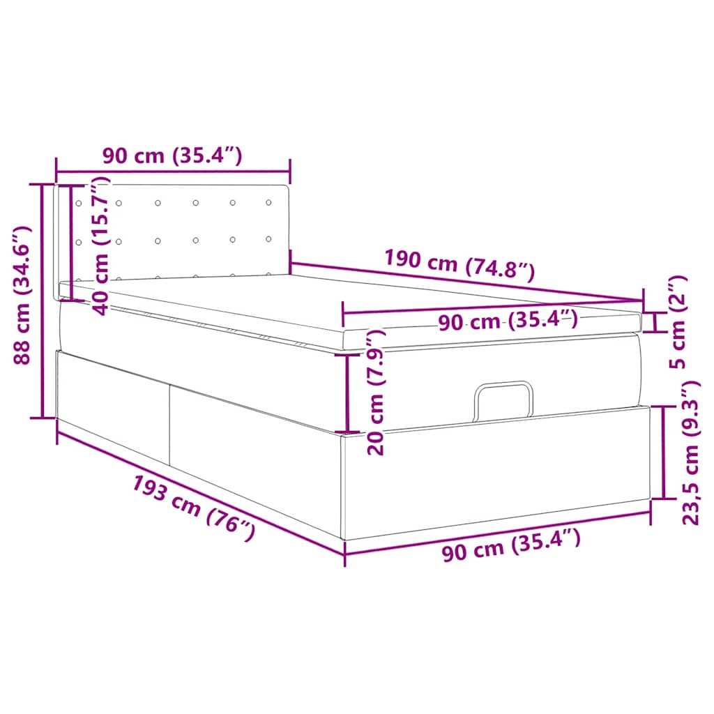 Ottoman bed met matras 90x190cm stof blauw