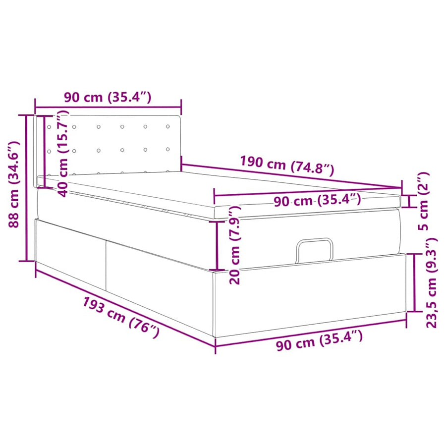 Ottoman bed met matras 90x190cm stof blauw