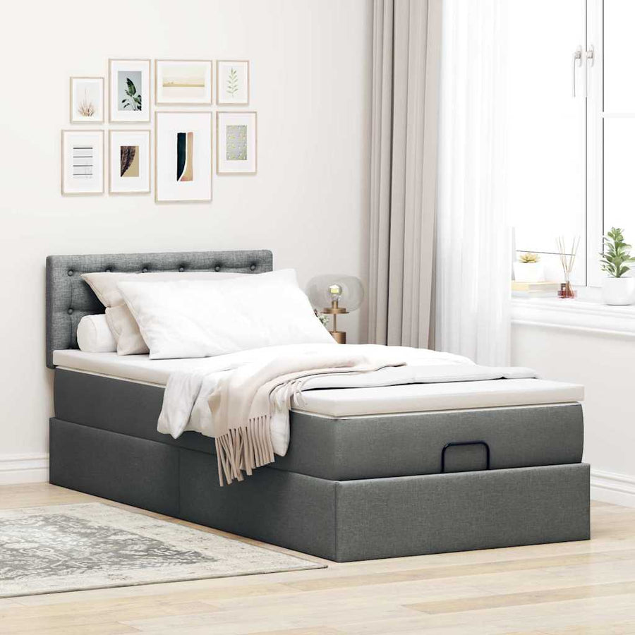 Ottoman bed met matras 90x200cm stof donkergrijs