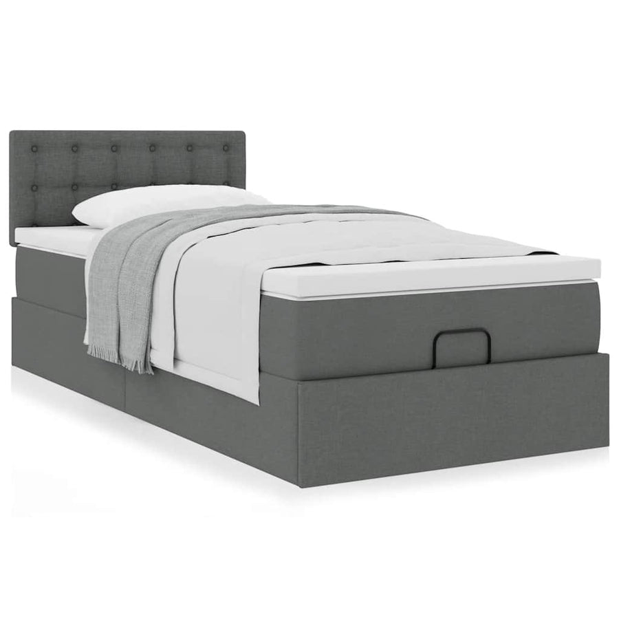Ottoman bed met matras 90x200cm stof donkergrijs