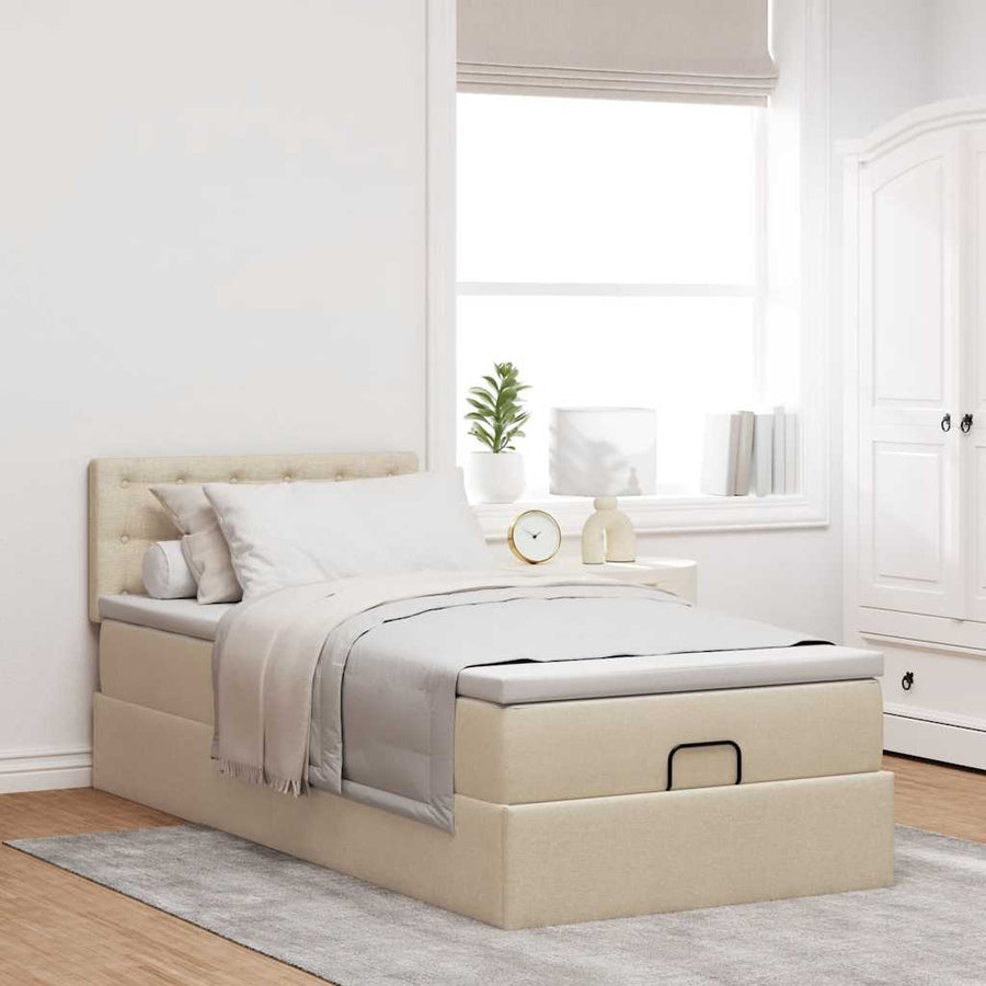 Ottoman bed met matras 90x200cm stof crèmekleurig