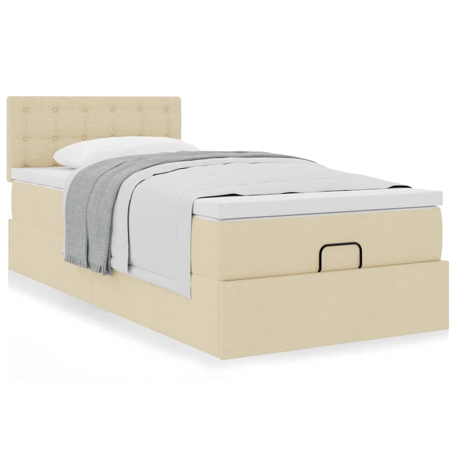 Ottoman bed met matras 90x200cm stof crèmekleurig
