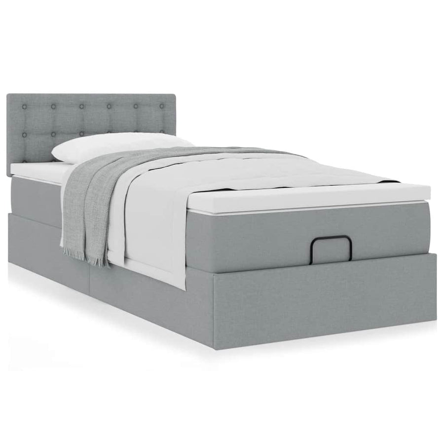 Ottoman bed met matras 100x200cm stof lichtgrijs