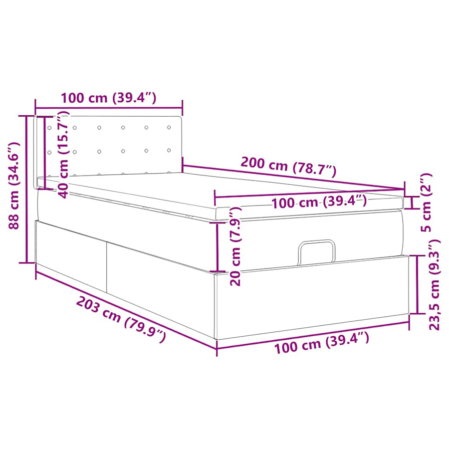 Ottoman bed met matras 100x200cm stof donkergrijs