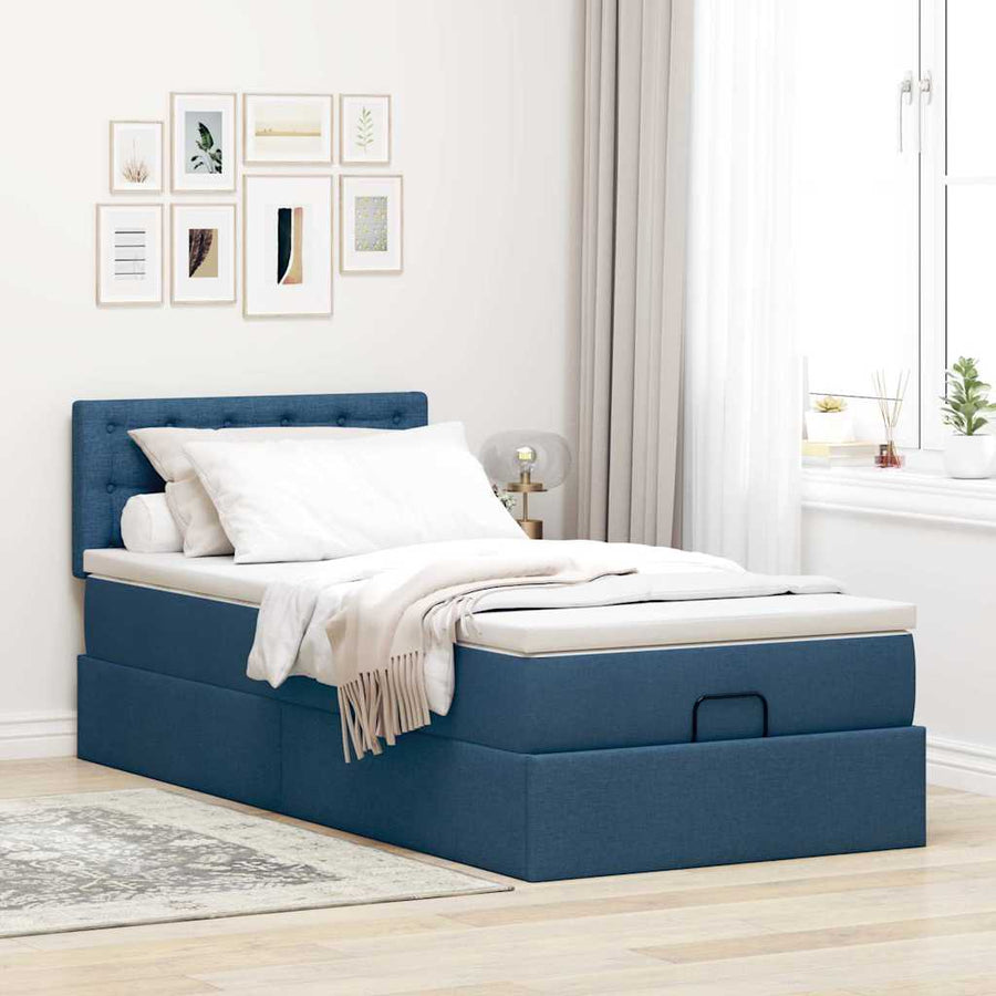 Ottoman bed met matras 100x200cm stof blauw