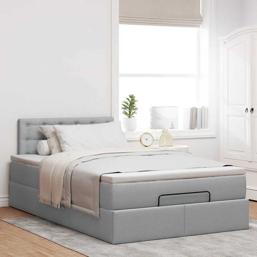 Ottoman bed met matras 120x190 cm stof lichtgrijs