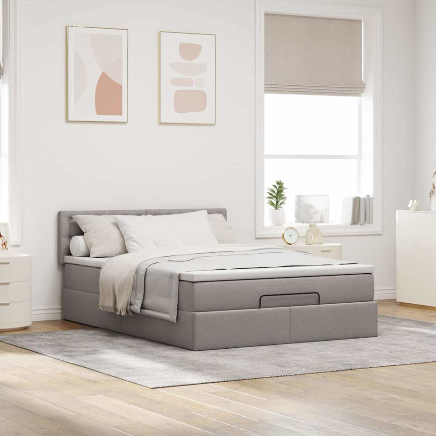 Bed Met Matras Stof 140 x 190 cm Taupe