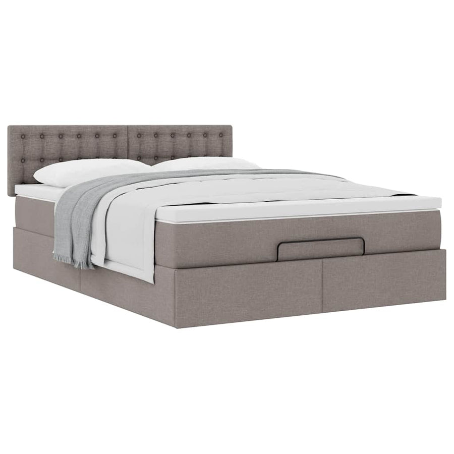 Bed Met Matras Stof 140 x 190 cm Taupe