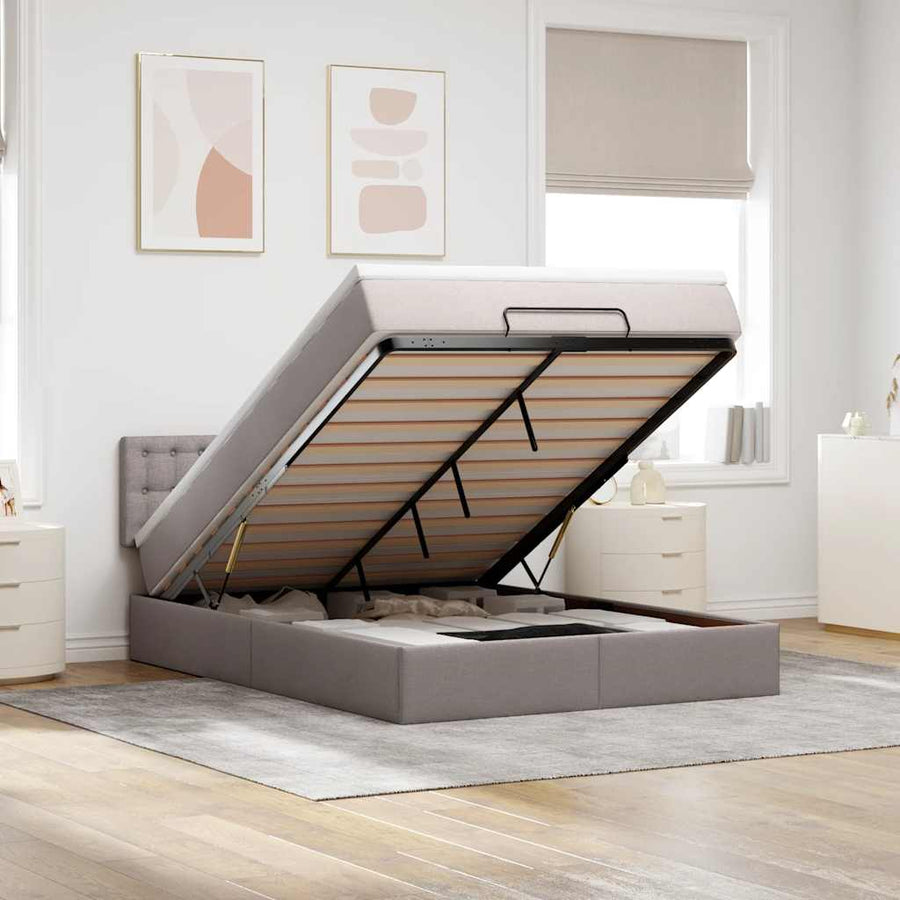Bed Met Matras Stof 140 x 190 cm Taupe