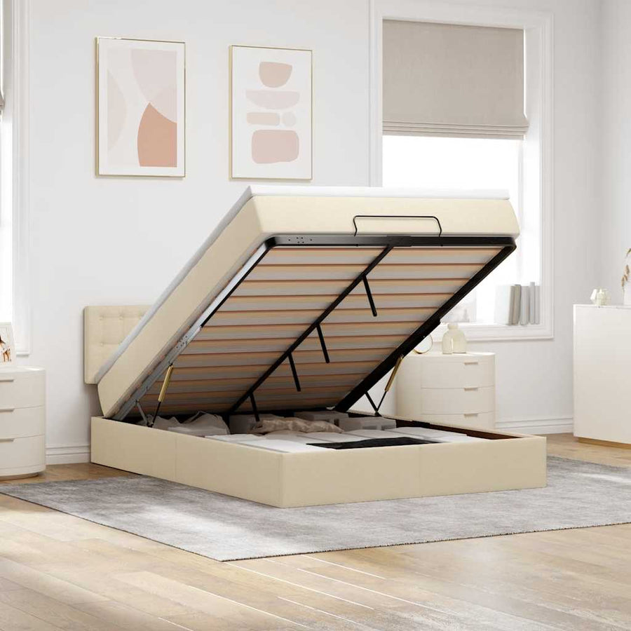 Bed met matras 140x190 cm stof crèmekleurig
