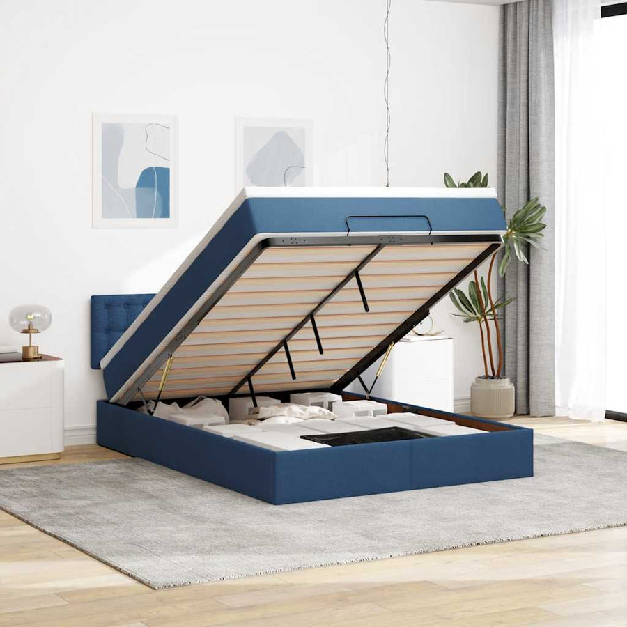 Bed met matras 140x190 cm stof blauw