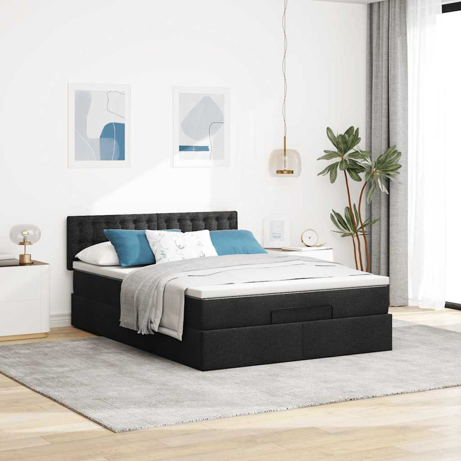 Ottoman bed met matras 140x200cm stof zwart