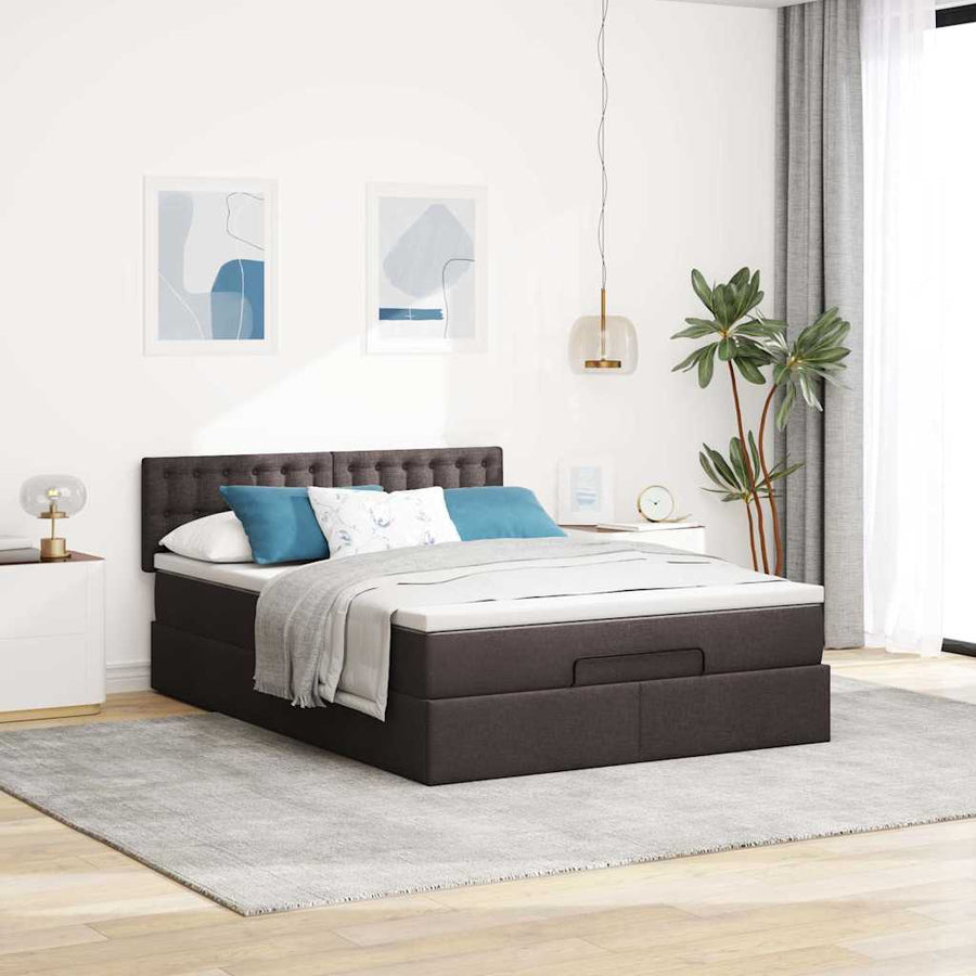 Ottoman bed met matras 140x200cm stof donkerbruin