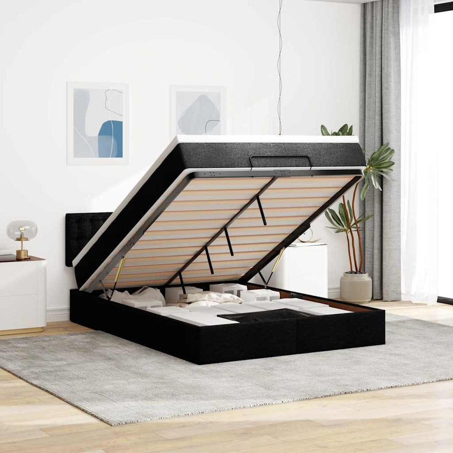 Ottoman bed met matras 140x200cm stof donkerbruin