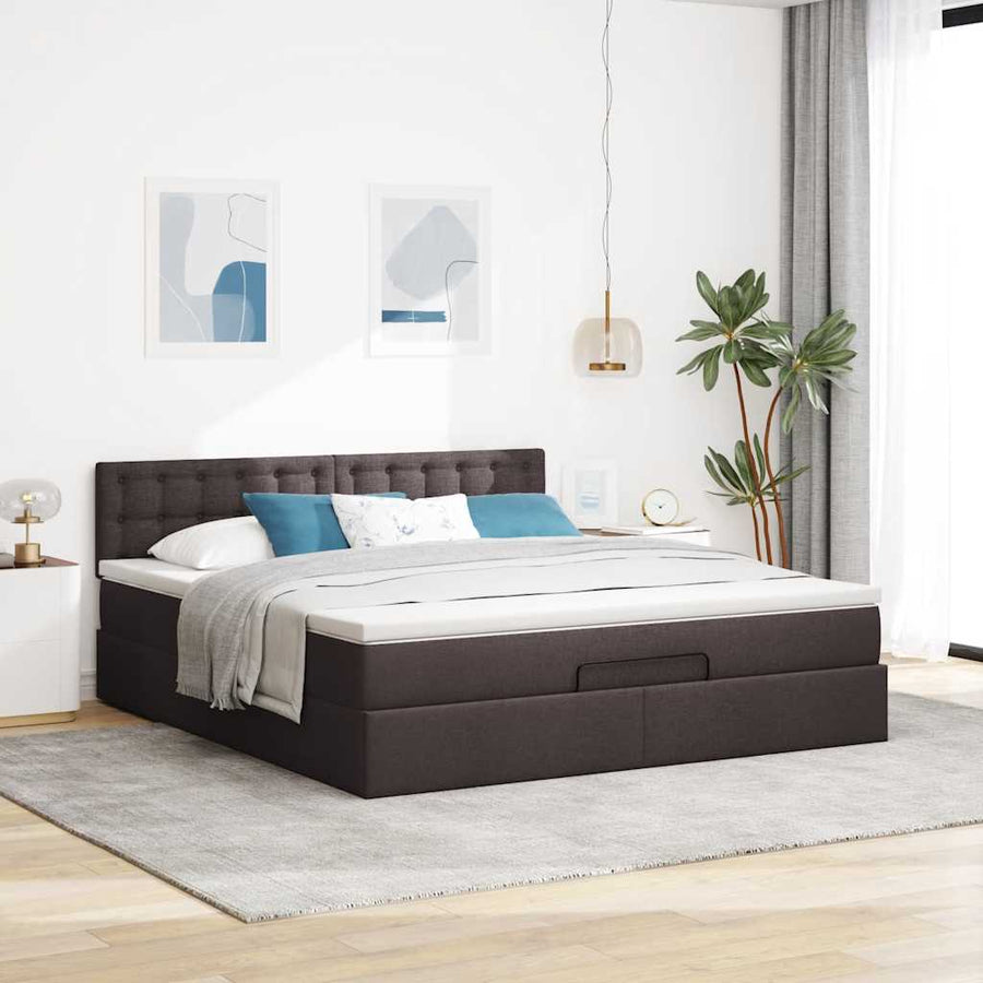 Ottoman bed met matras 160x200cm stof donkerbruin