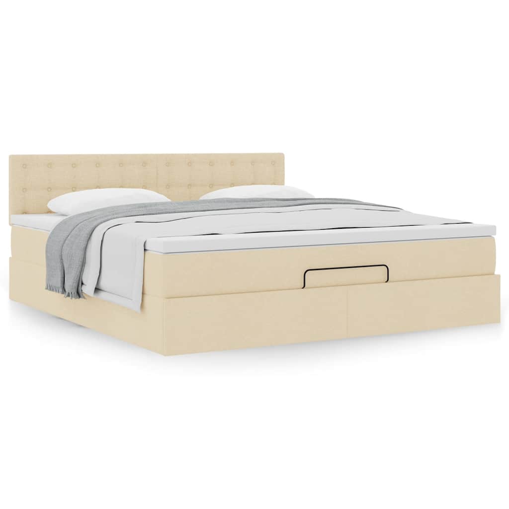 Ottoman bed met matras 160x200cm stof crèmekleurig