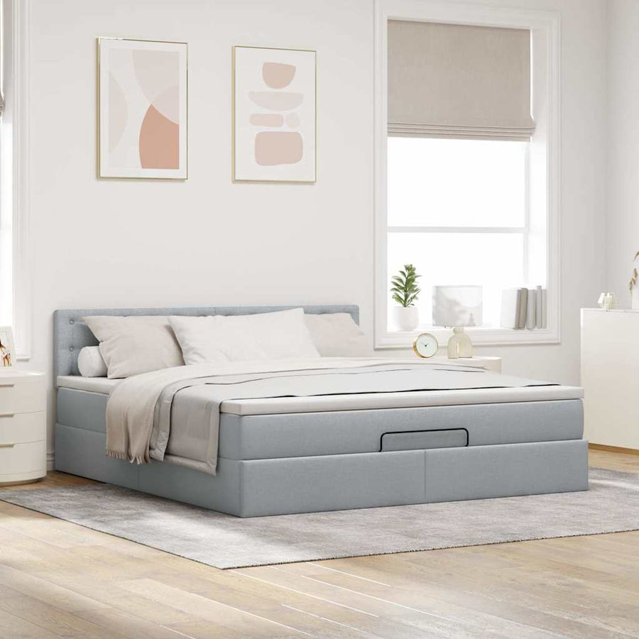 Ottoman bed met matras 180x200cm stof lichtgrijs