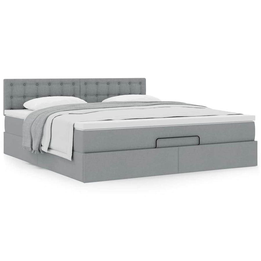Ottoman bed met matras 180x200cm stof lichtgrijs