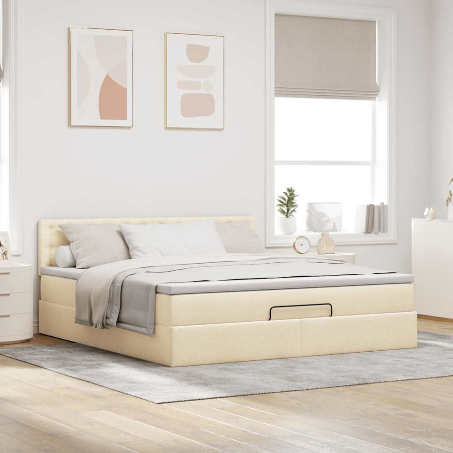 Ottoman bed met matras 180x200cm stof crèmekleurig