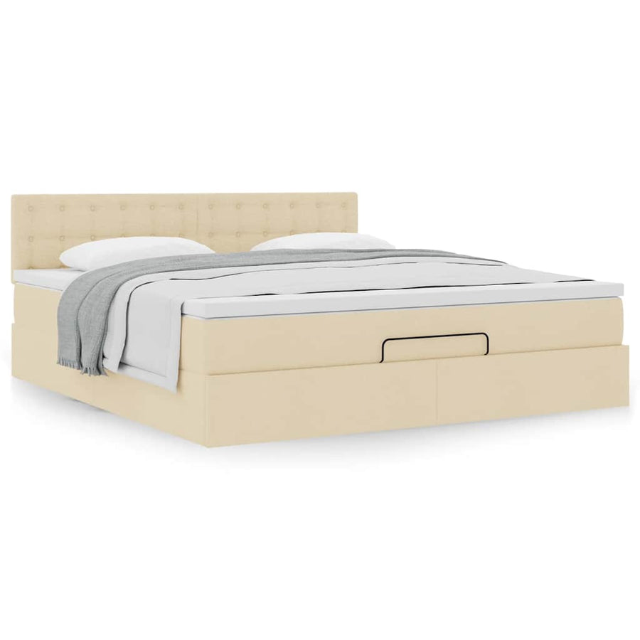 Ottoman bed met matras 180x200cm stof crèmekleurig