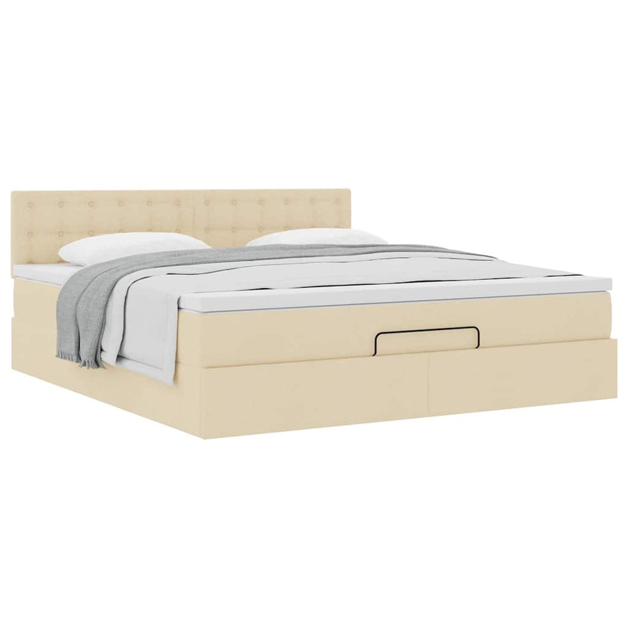 Ottoman bed met matras 180x200cm stof crèmekleurig