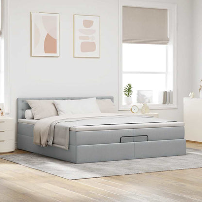Ottoman bed met matras 200x200 cm stof lichtgrijs