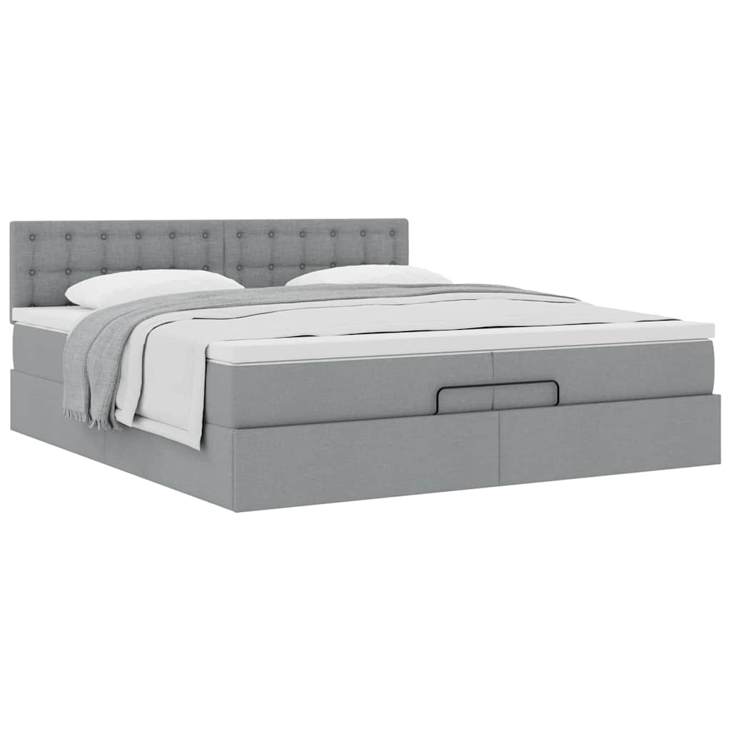 Ottoman bed met matras 200x200 cm stof lichtgrijs