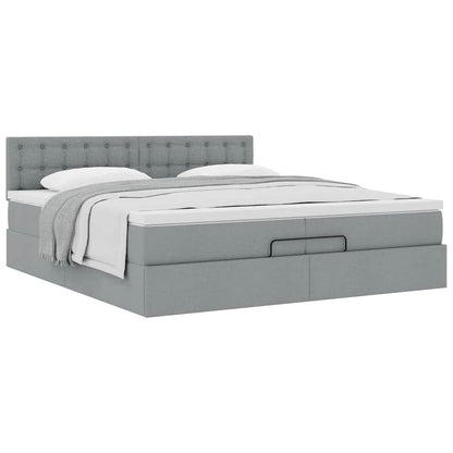Ottoman bed met matras 200x200 cm stof lichtgrijs