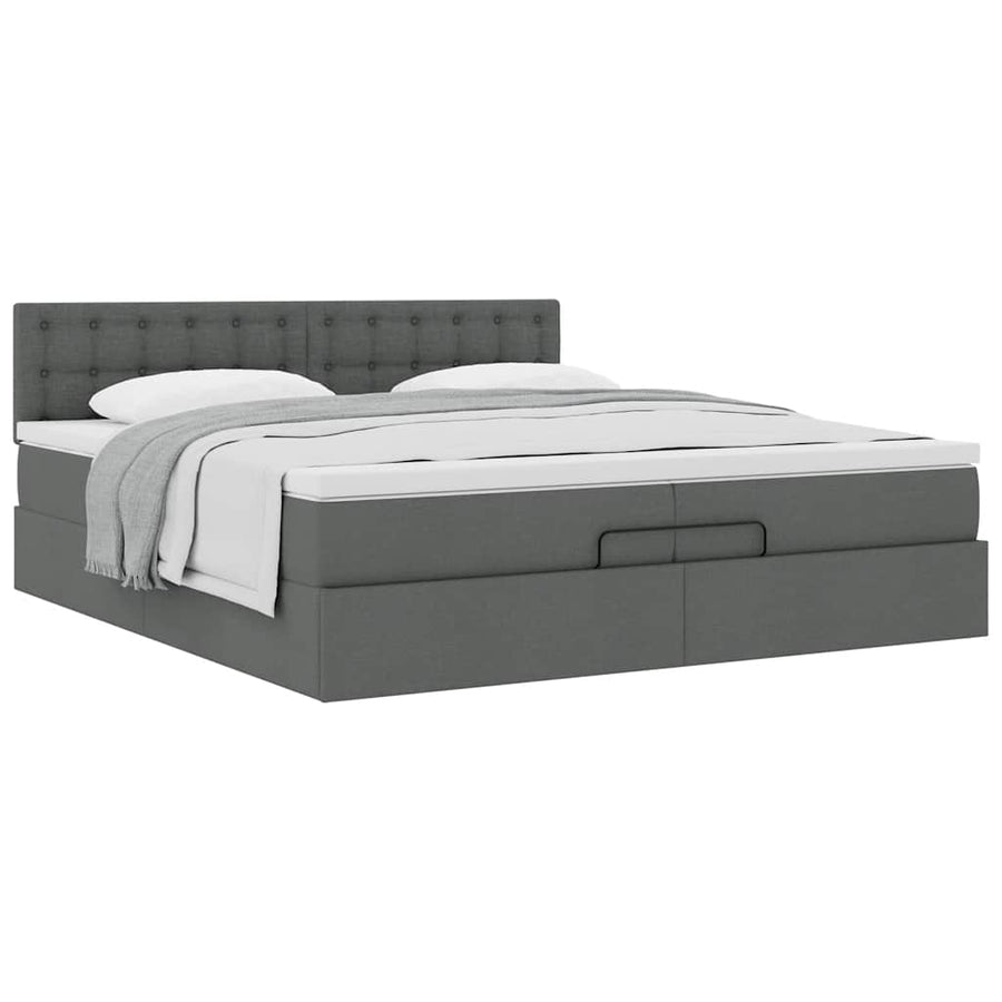 Ottoman bed met matras 200x200 cm stof donkergrijs