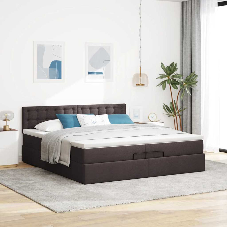 Ottoman bed met matras 200x200 cm stof donkerbruin