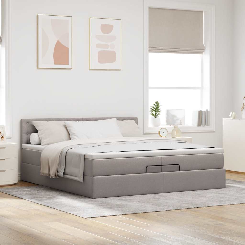 Ottoman bed met matras 200x200 cm stof taupe