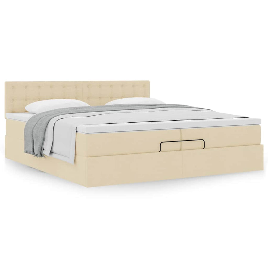 Ottoman bed met matras 200x200 cm stof crèmekleurig