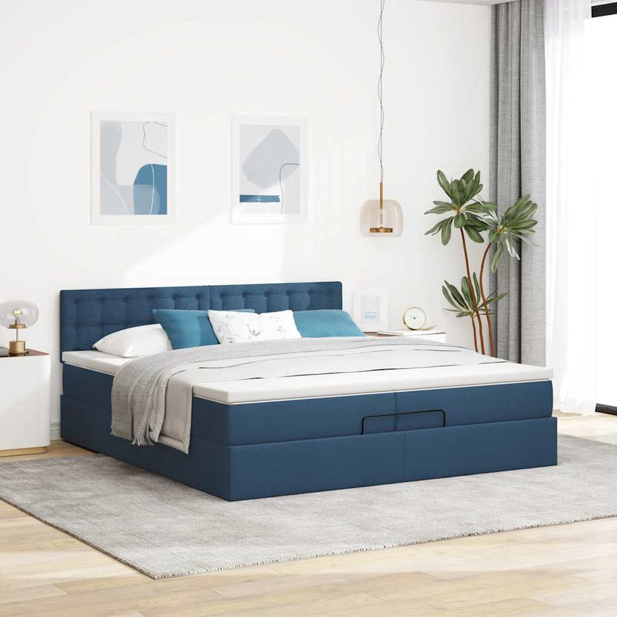 Ottoman bed met matras 200x200 cm stof blauw