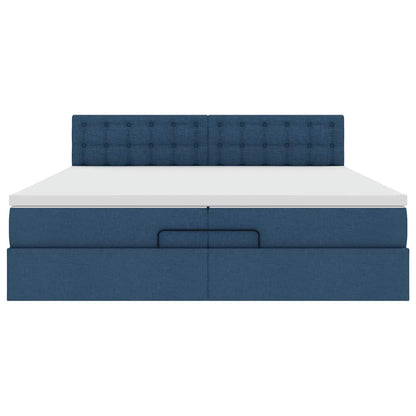 Ottoman bed met matras 200x200 cm stof blauw