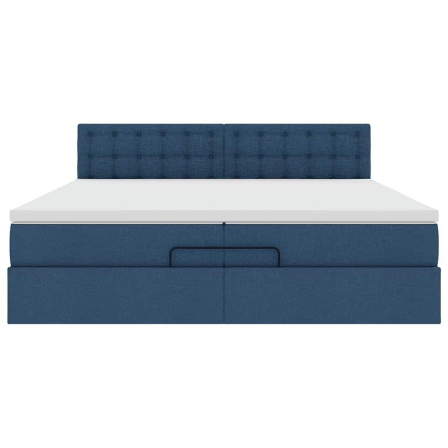Ottoman bed met matras 200x200 cm stof blauw