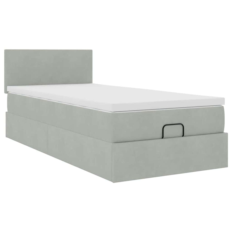 Ottoman bed met matras 80x200cm fluweel lichtgrijs