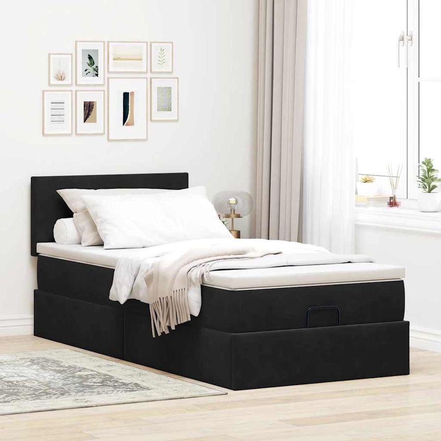 Ottoman bed met matras 80x200cm fluweel zwart