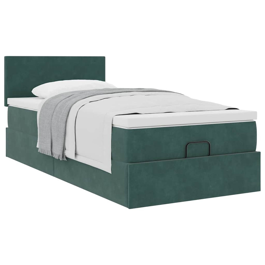 Ottoman bed met matras 80x200cm fluweel donkergroen