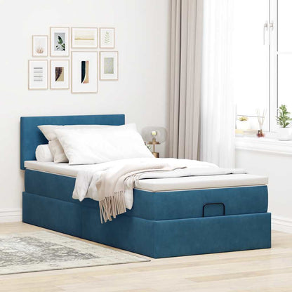 Ottoman bed met matras 80x200cm fluweel donkerblauw