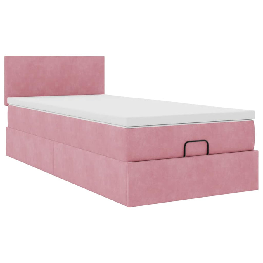 Ottoman bed met matras 80x200cm fluweel roze