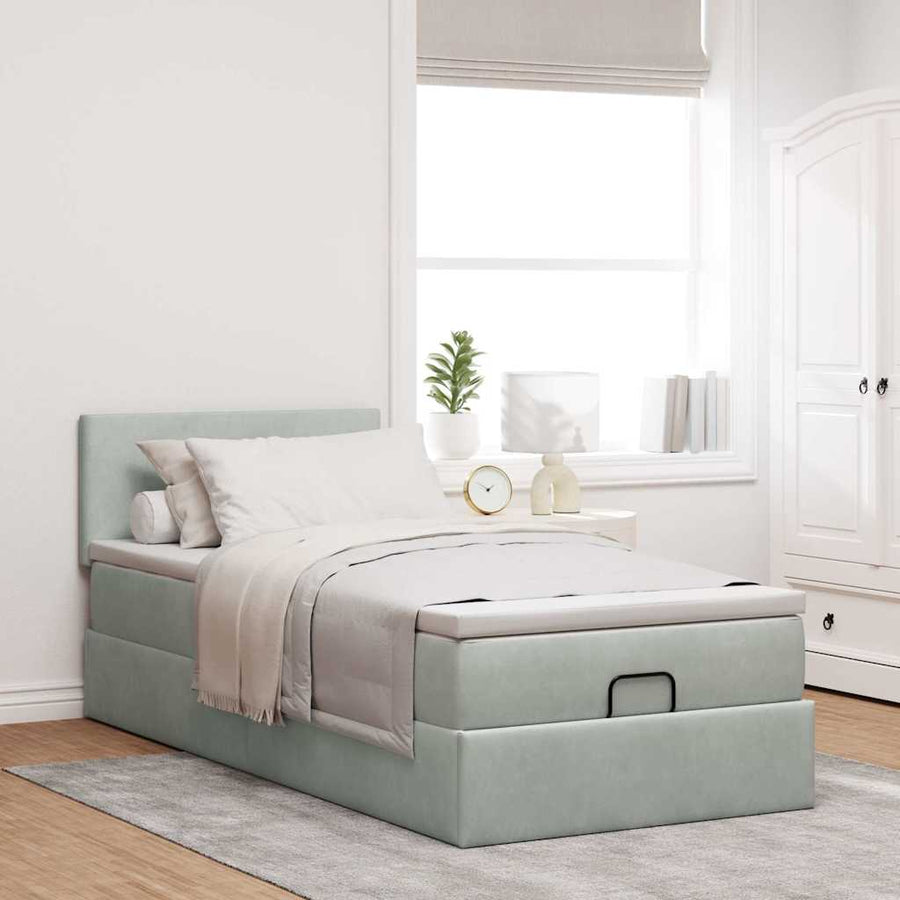 Ottoman bed met matras 90x190cm fluweel lichtgrijs