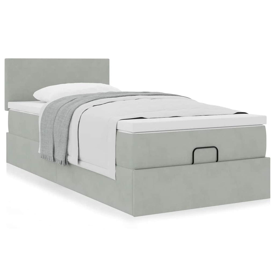Ottoman bed met matras 90x190cm fluweel lichtgrijs