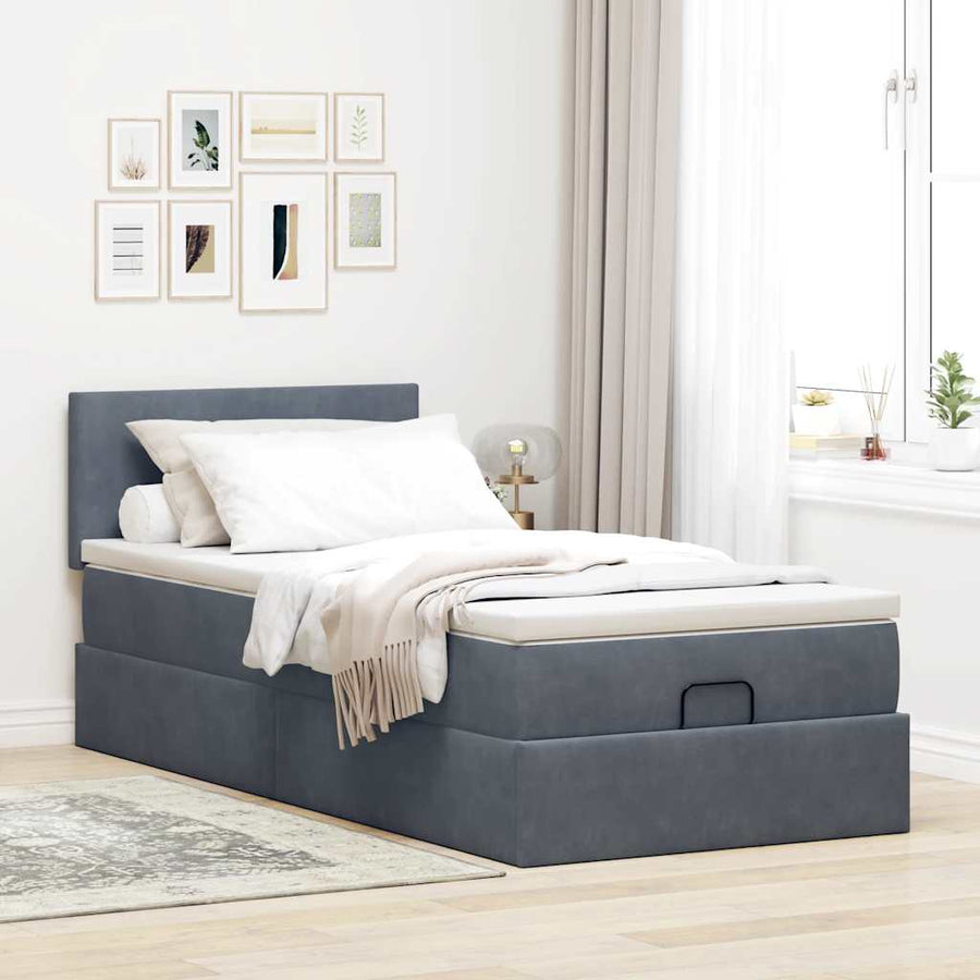 Ottoman bed met matras 90x190cm fluweel donkergrijs