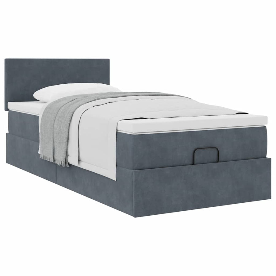 Ottoman bed met matras 90x190cm fluweel donkergrijs