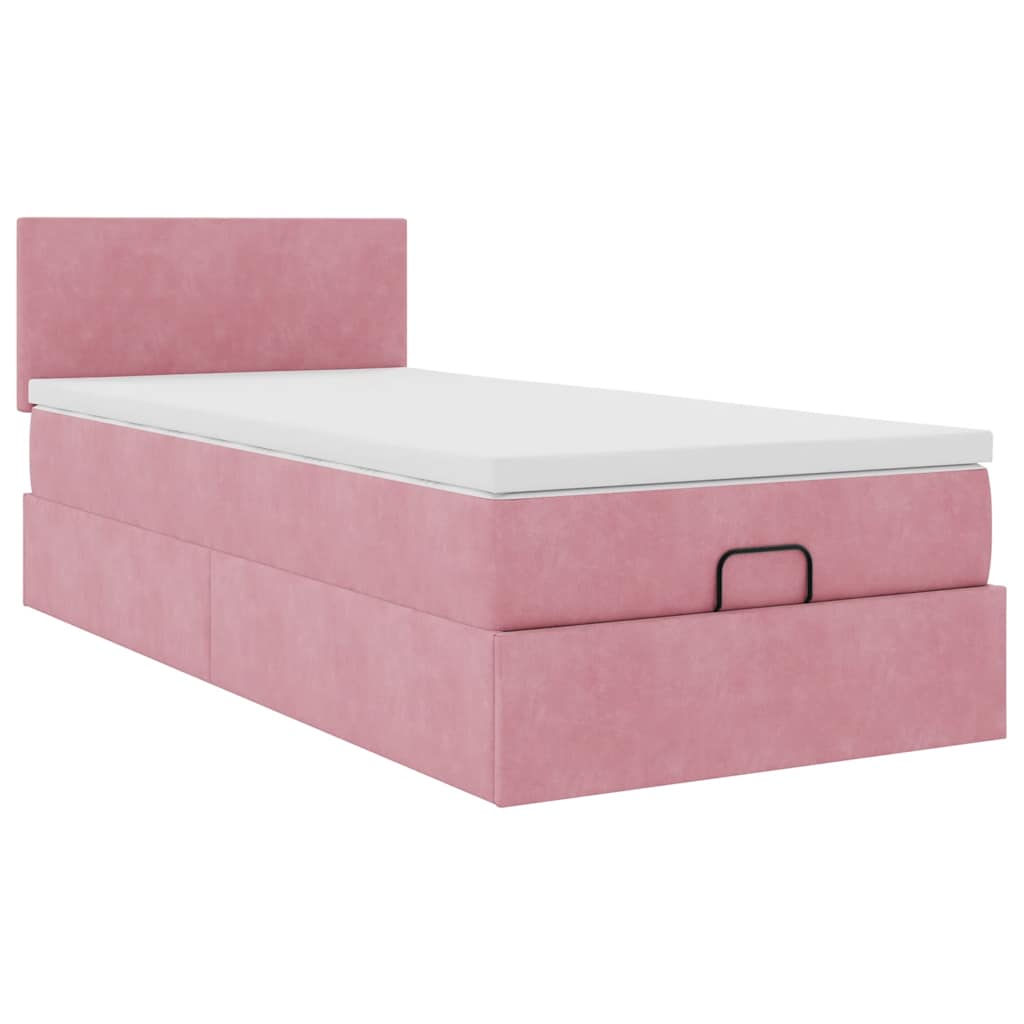 Ottoman bed met matras 90x190cm fluweel roze