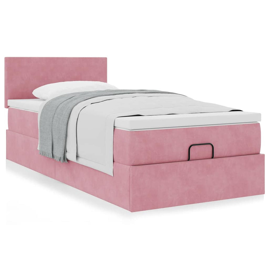 Ottoman bed met matras 90x190cm fluweel roze