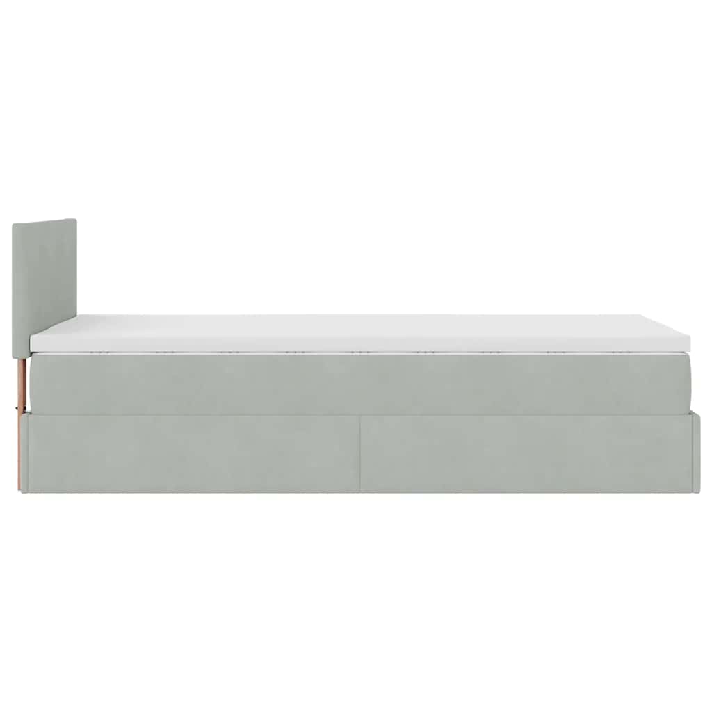 Ottoman bed met matras 90x200cm fluweel lichtgrijs