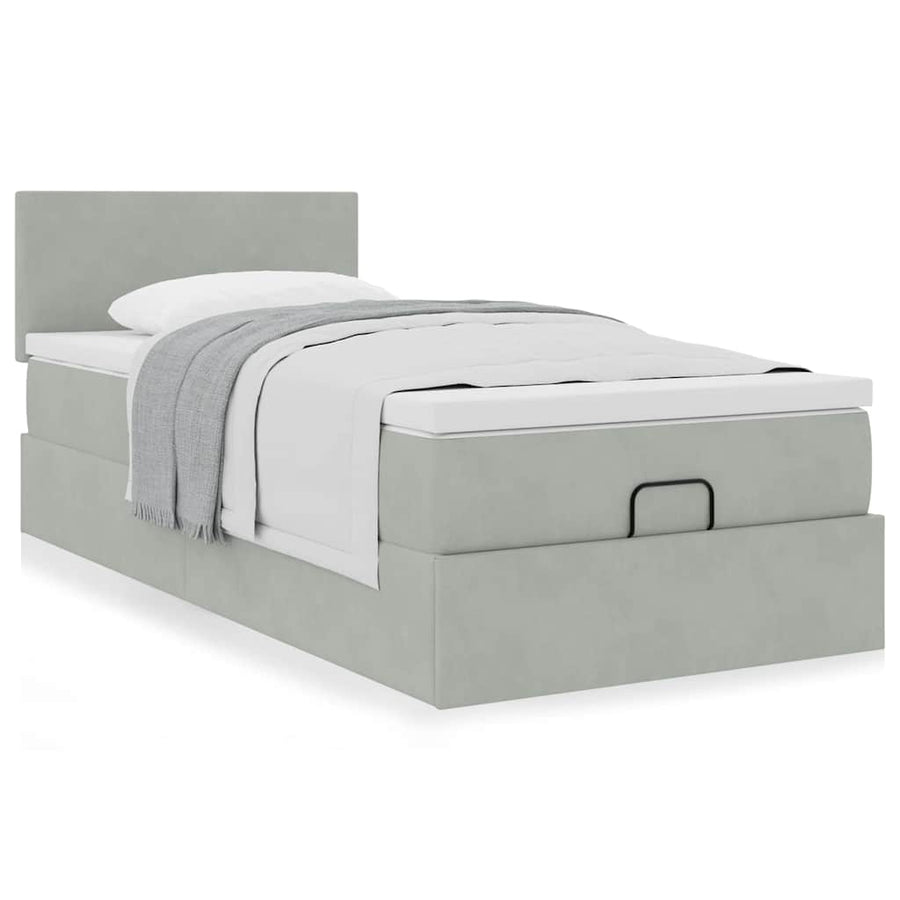 Ottoman bed met matras 90x200cm fluweel lichtgrijs